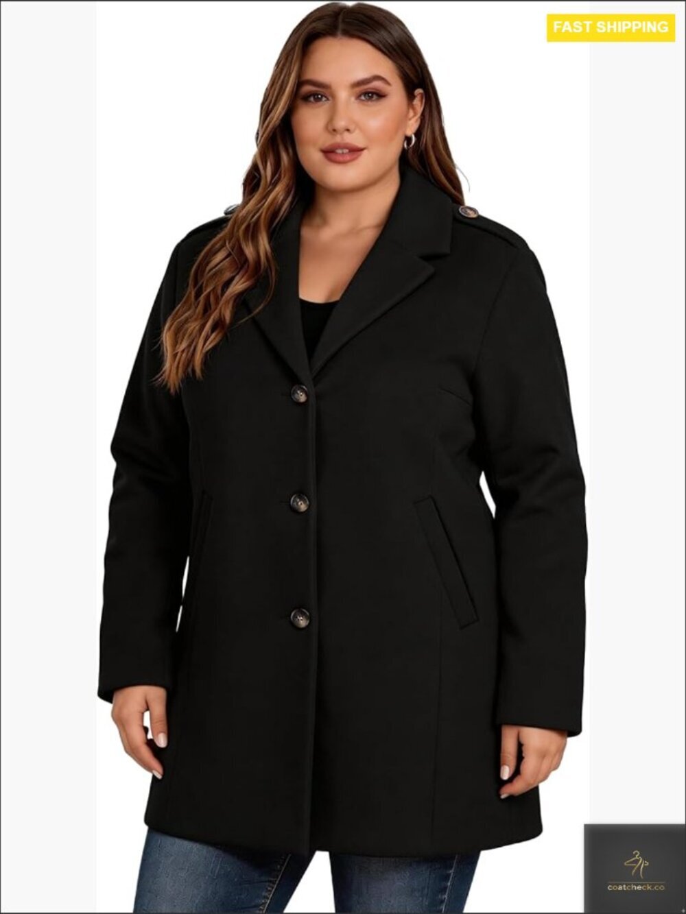 Women's Winter Wool Peacoat Plus Size Notch Lapel Single-Breasted Classic Coat